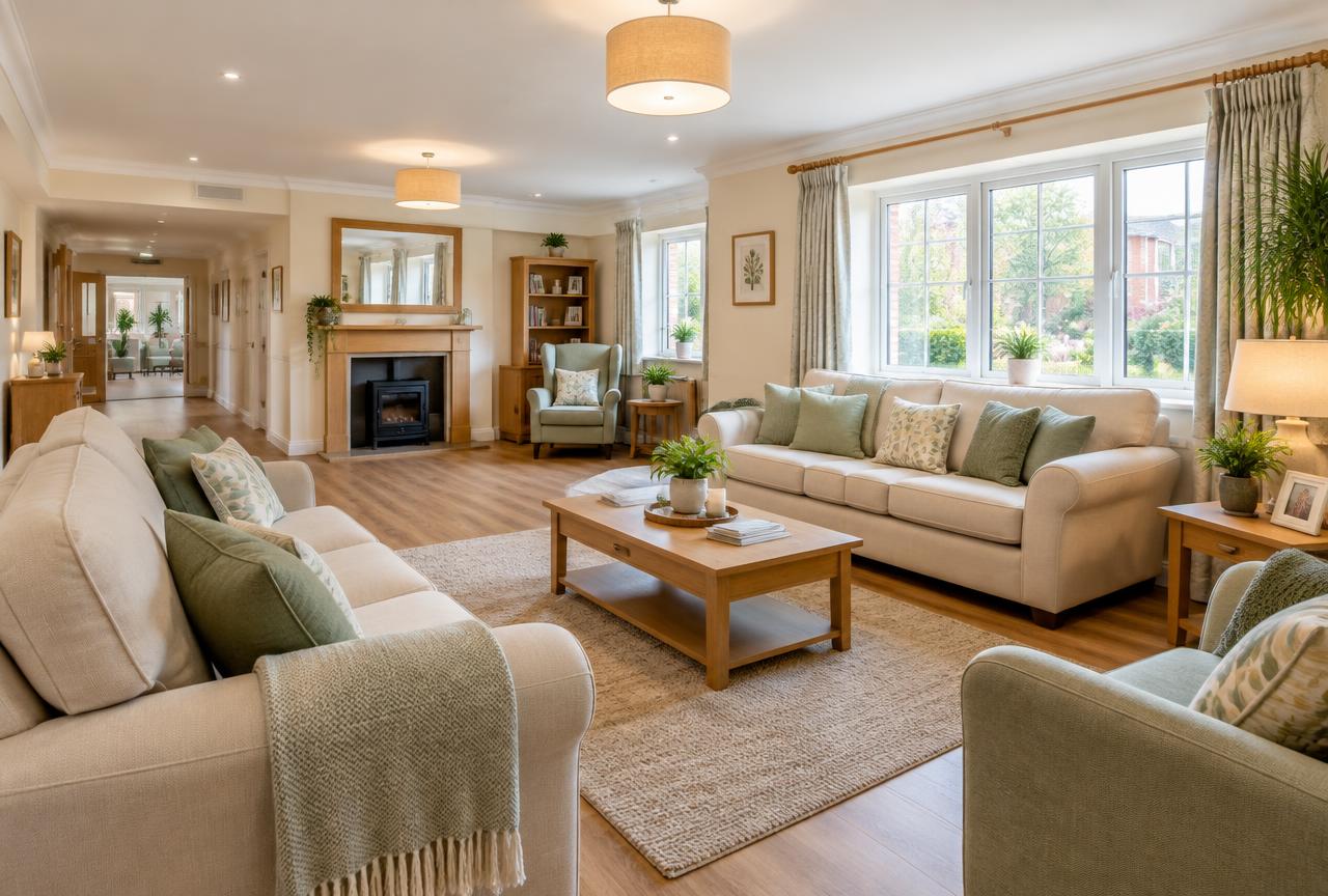 A bright, comfortable living room with sofas and plants (placeholder photo)